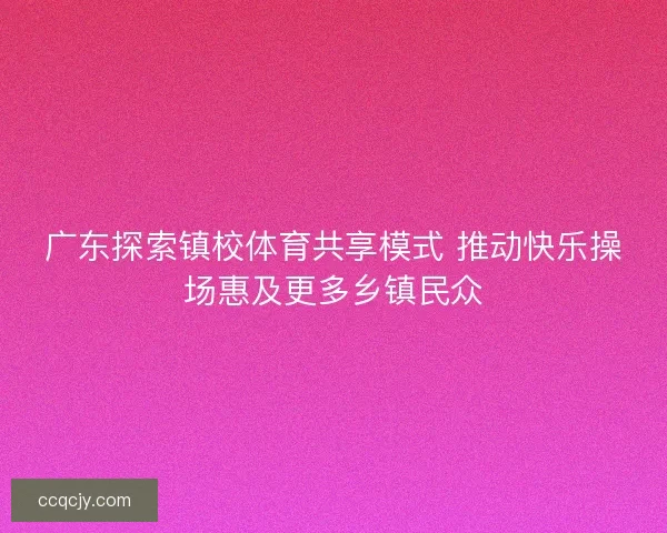 广东探索镇校体育共享模式 推动快乐操场惠及更多乡镇民众