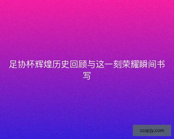 足协杯辉煌历史回顾与这一刻荣耀瞬间书写